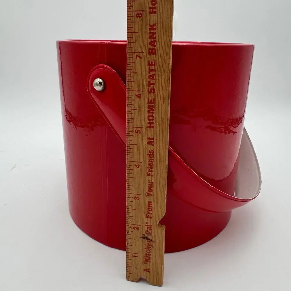 Vintage Red & White Ice Bucket, Vinyl & Plastic, Mid Century Modern 7.25